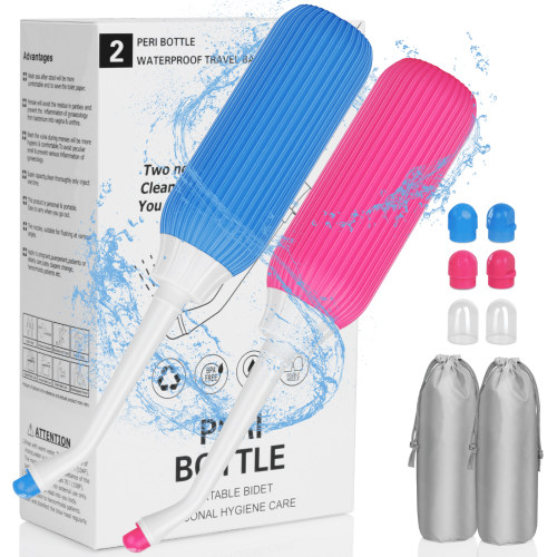 PHANCIR Portable Bidets Bottle with 2 Nozzles 500ml Large Capacity, Leak-Proof, Easy-Squeeze Design for Personal Hygiene Cleaning 2 Pack