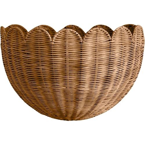 BEBE BASK Scalloped Wicker Hanging Basket - The Original Wicker Wall Decor - Hand Woven Wall Basket - Home Décor Wall Hanging Basket - Wall Storage Basket for Nursery, Living Room and Bathroom (Mocca)