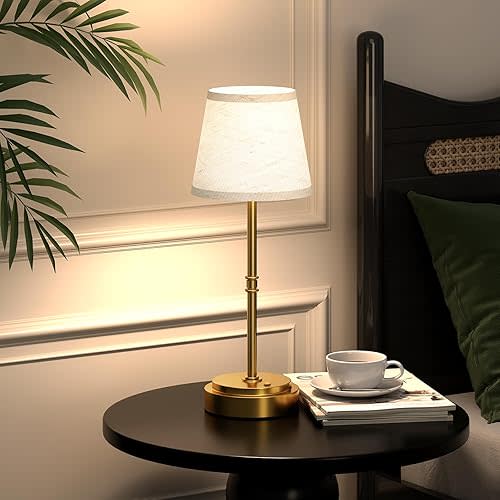 Litluzecozy Rechargeable Cordless Table Lamp Gold - 1 Pack Brass 7500mAh Battery Operated Lamp, Small Antique Brass Aesthetic Desk Lamp for Kitchen Counter, Bathroom Vanity & Dining Room