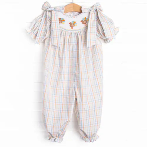 Pastel Poults Smocked Romper, Orange