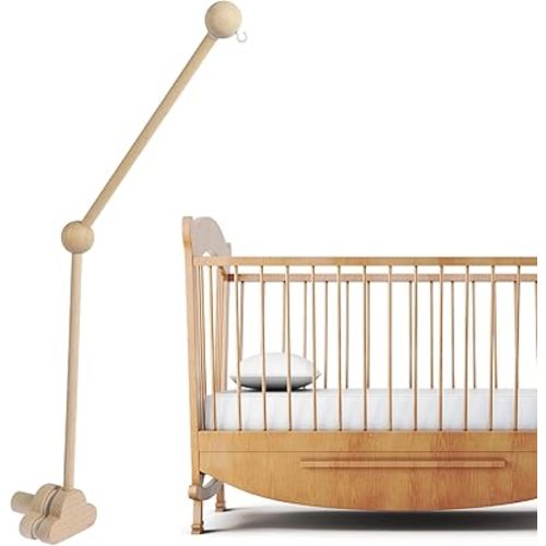 Fxvhojq 27inch Baby Crib Mobile Arm Wooden Crib Mobile Holder Adjustable Angle Height Cot Mobile Arm Non-Slip Crib Mobile Bed Bell Holder Arm for Crib Nursery Decor Infant Toy Gift (Log Colour)