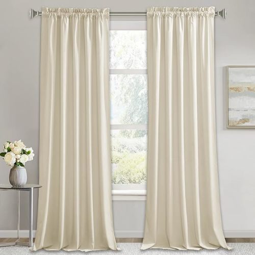RYB HOME Beige Velvet Curtains 84 inches for Bedroom Living Room | Thermal Insulated, Privacy, Sunlight UV Heat Blocking, Luxurious Decor, Dining Room Nursery, Rod Pocket, W52 x L84, 2 Panels
