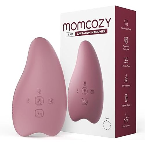 Momcozy Warming Lactation Massager 2-in-1, Soft Breast Massager for Breastfeeding, Heat + Vibration Adjustable for Clogged Ducts, Improve Milk Flow, Engorgement