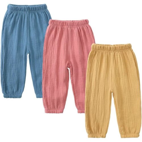 Kids Tales 3 Pack Boys Girls Cotton Linen Pants 12-24m