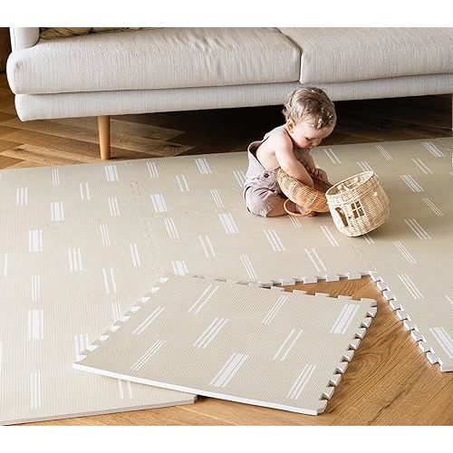 Lillefolk Baby Play Mat for Floor – 4x6ft Old White| Soft Non Toxic Premium EVA Foam Tiles for Tummy Time, Crawling & Playroom – Waterproof Interlocking Floor Mat for Babies & Toddlers (6 Tiles)