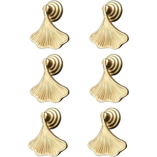 MOROBOR Ginkgo Leaf Shape Knob Handles, 6pcs Golden Drop Pendant Pull Handle Hardware Drawer Single Hole Handle Leaf Pulls for Wardrobe Cupboard Closets Cupboard