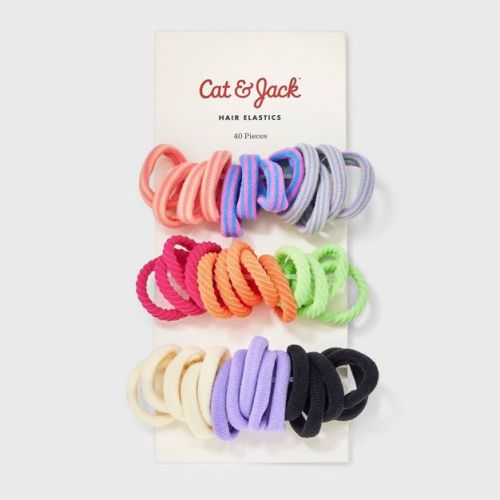 Kids' Nylon Hair Elastics Various Colors - 40ct - Cat & Jack: Recycled Polyester, Fashion Styling, Solid Pattern