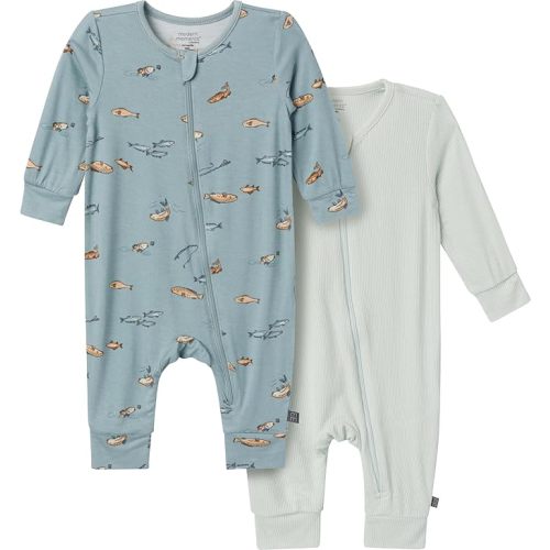 Modern Moments by Gerber Viscose 2-pack Long-sleeve Coveralls - Medium Teal Fishing - 6-9 Months