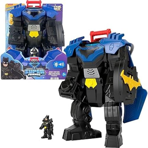 Fisher-Price Imaginext DC Super Friends, Batman Flight Mech with Lights, Sounds Motion & 3-inch Action Figure, 14.5-inch Toy Includes Launcher & Discs