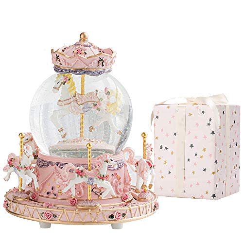 LOVE FOR YOU Gift Wrapped Music Box Carousel Horses Color Lights Unicorn Musical Snow Globe for Girls and Women Kids Sister Daughter Mom Granddaughter Grandma Christmas Birthday Presents Gifts