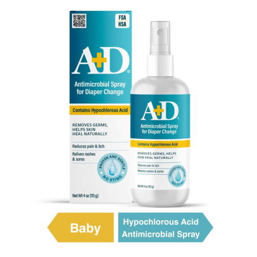 A+D Antimicrobial Hydrogel Spray  with Hypochlorous Acid, Alcohol-Free, Non-Sting Formula, Safe for All Ages, 4oz