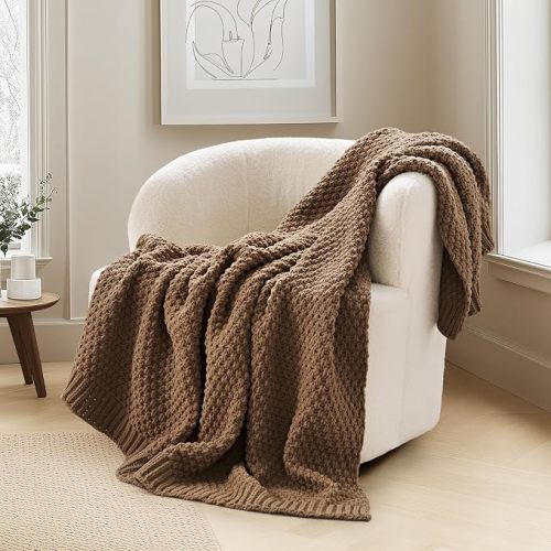 EVERGRACEHOME Chunky Chenille Knit Throw Blanket, 50 x 60, Stormy Blue
