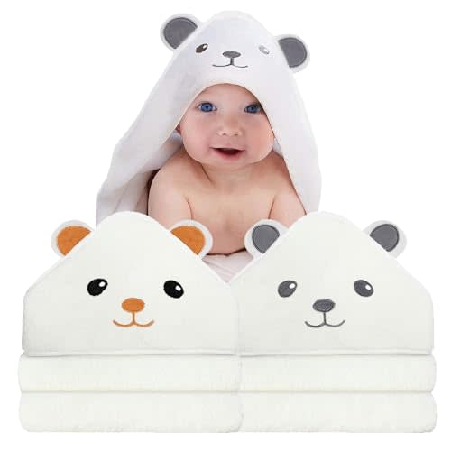 ROXANEPIG 2 Pack Hooded Baby Towels - Premium Ultra Soft Organic Baby Bath Towel – Absorbent and Hypoallergenic Towels for Baby Boy Girl, Toddler, Newborn Essentials (Grey & Orange : Bear)