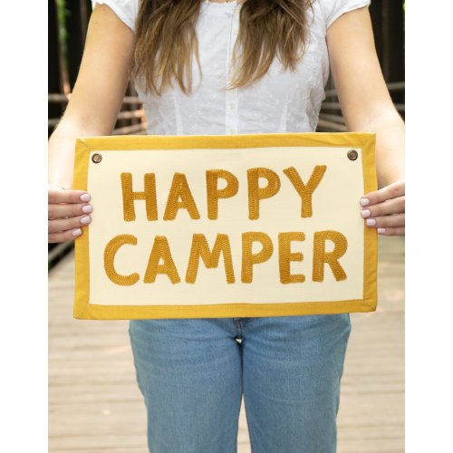 Happy Camper Embroidered Canvas Banner - 1canoe2