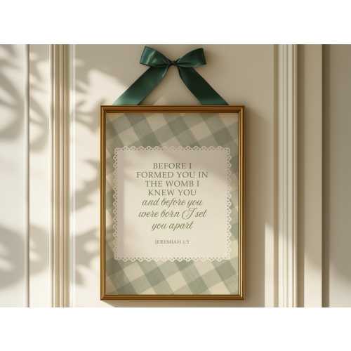 Faith-Based Nursery Christian Wall Art Baby Boy Scripture Print Vintage Bible Verse Green Gingham Wall Art Cottagecore Christian Baby Gift
