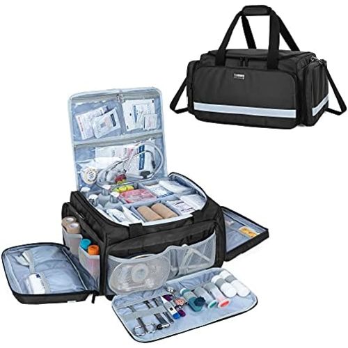 Trunab First Responder Bag Medical Supplies Bag with Inner Dividers,Black