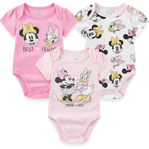 Disney Minnie Mouse Winnie the Pooh Lilo & Stitch Nightmare Before Christmas Girls 3 Pack Bodysuit for Newborn and Infants