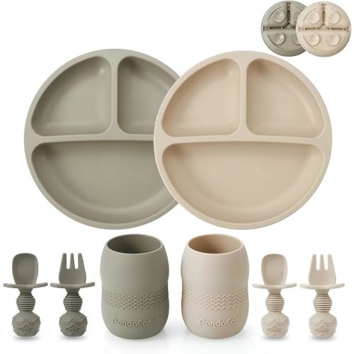PandaEar Silicone Baby Feeding Set with Divided Suction Plate