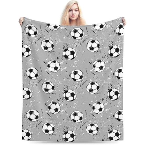 Cute Soccer Ball Football Sport Throw Blanket Soft Bed Bedding Warm Cozy Plush Flannel Fleece Blankets Gifts for Kids Boys Girls Teens Men, Sofa Couch Car Bedroom Home Decor, 50"x40"
