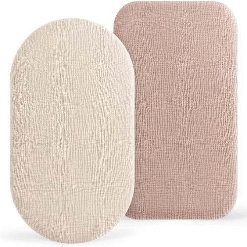 Bearmoss 2-Pack Baby Bassinet Sheets for Girls, Boys-100% Cotton Bassinet Mattress Sheets Compatible with Bassinest Swivel Sleeper, Muslin Bedside Sleeper Rectangle Cradle Pad Sheets 33"x17"