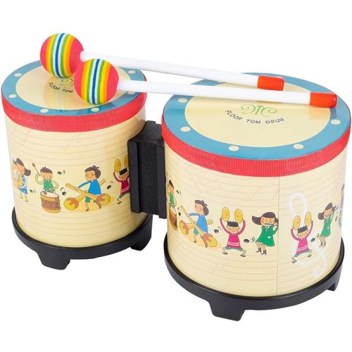 Musfunny Bongo Drums Baby Toy | Rhythm Percussion Musical Instrument for Kids Birthday Gift - Hand Play with Wooden Body and Colorful Drumsticks 5-6 Inch