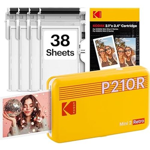KODAK Mini 2 Retro 2x3 Portable Photo Printer, 38 Sheets, Bluetooth Smartphone Printer for iPhone & Android, Instant Color Prints, 4PASS Dye Sublimation, Yellow