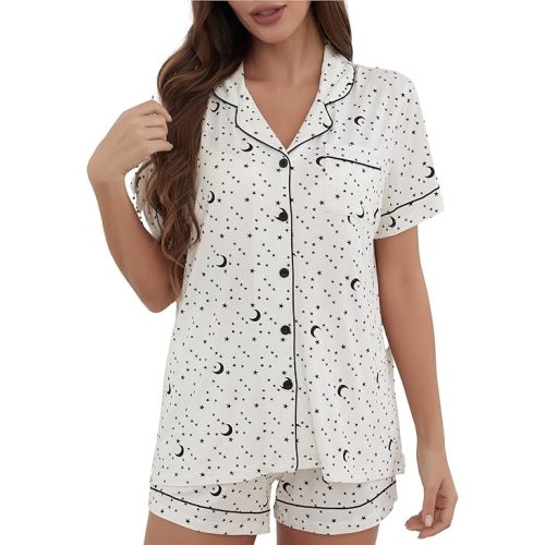 HNG Pajama Sets for Women 2 Piece PJ Sets Short Sleeve Lounge Set Fashion Sleepwear XS-3XL