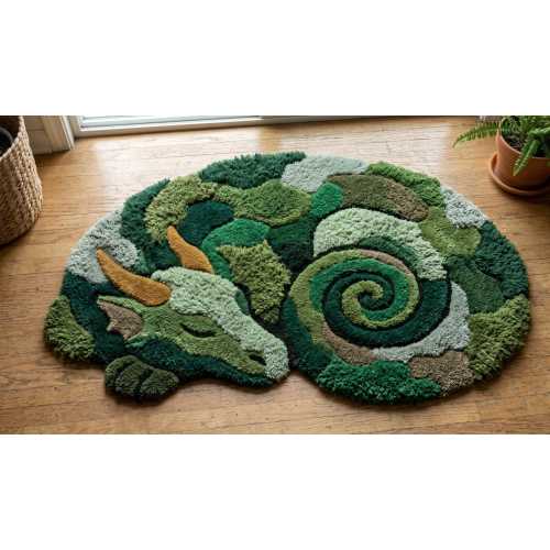Moss Rug Irregular Rug Fantasy Rug Handmade Rug Green Wool Rug Dragon Rug Custom Rugs Aesthetic Rugs Livingroom Rug Handcrafted Rugs