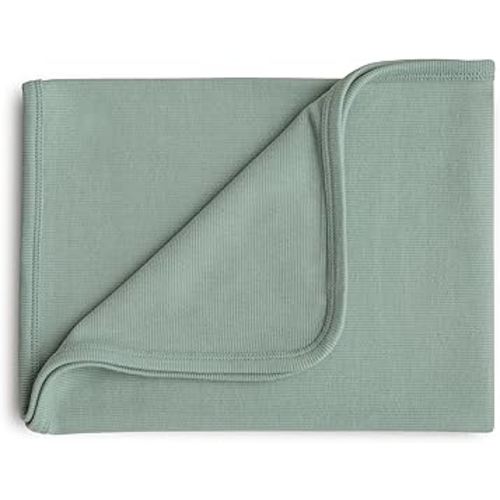 mushie Extra Soft Baby Blanket | Cotton and Elastane Ribbed Receiving Blanket, Swaddle, Stroller | 35x35 Inch (Roman Green)