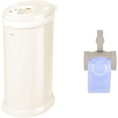 Ubbi Steel Diaper Pail and On-The-Go Bag Dispenser with Retractable Mechanism for Baby Travel