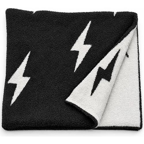 L+L USA Lightning Bolt Baby Blanket 28"x40" - DreamSoft Knit Throw for Crib, Stroller or Car Seat - Soft Blanket/Newborn Nursery Gift Essential for Toddler, Infant, Kids, Boys & Girls (Black/White)