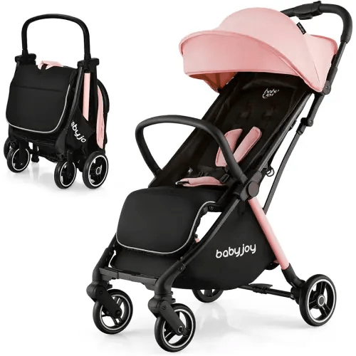 BABY JOY Lightweight Baby Stroller, Compact Travel Stroller for Airplane, Infant Toddler Stroller w/Adjustable Backrest & Canopy, Storage Basket, Self Standing Gravity Fold, Aluminium Frame (Pink)