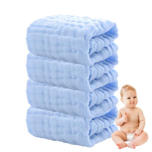 Baby Burp Cloths 100% Cotton,5 Pack Muslin Washcloths,Soft and Super Absorbent,Newborn Baby Essentials and Baby Registry,12x12 Inches (Blue)