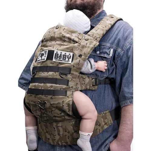 Ergonomic Lumbar Support Baby Carrier for Infants to Toddlers (8-33 lbs), Cozy and Lightweight Military Baby Carrier for Plus Size Parents-Brown Camo