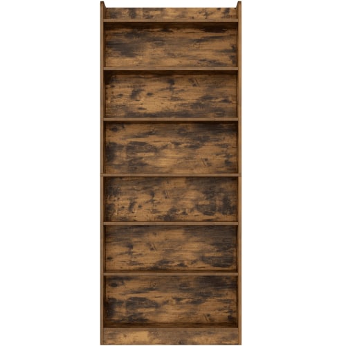 Renwick Wooden 7 Layer Open Shelf Bookcase with Compartment, Rustic Brown