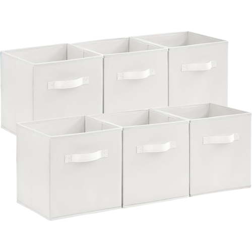 Lifewit 11 Inch Cube Storage Bins, Storage Cubes Foldable Medium Decorative Fabric Storage Baskets for Organizing Home Organizers with Handles for Shelves, Closet, Set of 6, White