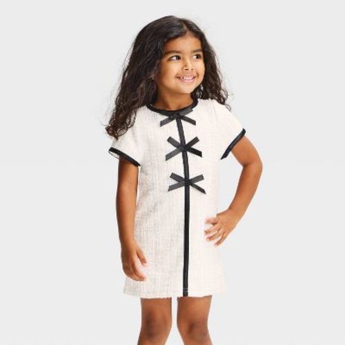 Baby Girls' Bows Short Sleeve Dress - Audrey Camille - Black/Ivory 12M
