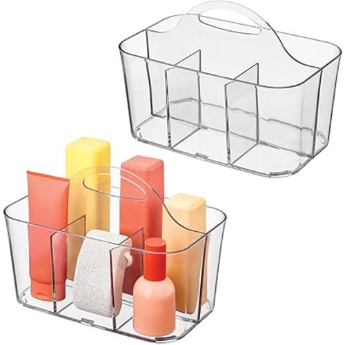 4-Section Storage Caddy with Handle - All-Purpose Storage Caddy Organizer - Set of 2 - Clear