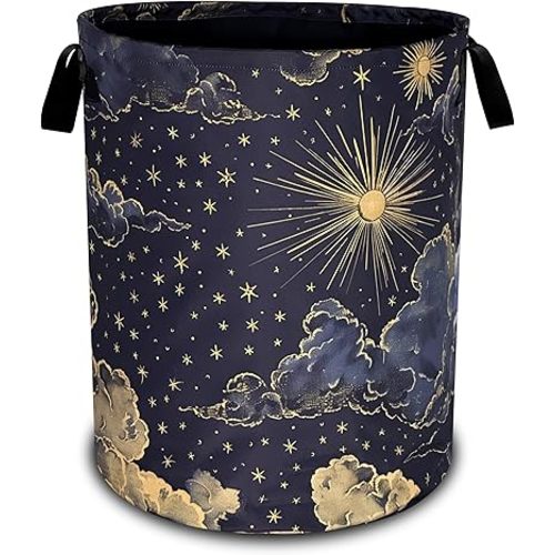 Beautiful Sun Stars Moon Laundry Basket Oxford Cloth Clouds Laundry Hamper With Handle Foldable Portable Clothes Storage Basket 18.9 X 16.5 In Storage Bag For Laundry Room/Bathroom/Bedroom/Dormitories