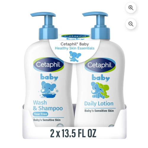 Cetaphil Baby Wash & Shampoo Plus Body Lotion, Healthy Skin Essentials, Head to Toe Hydration for up to 24 Hours, for Delicate, Sensitive Skin, 2-Pack,White