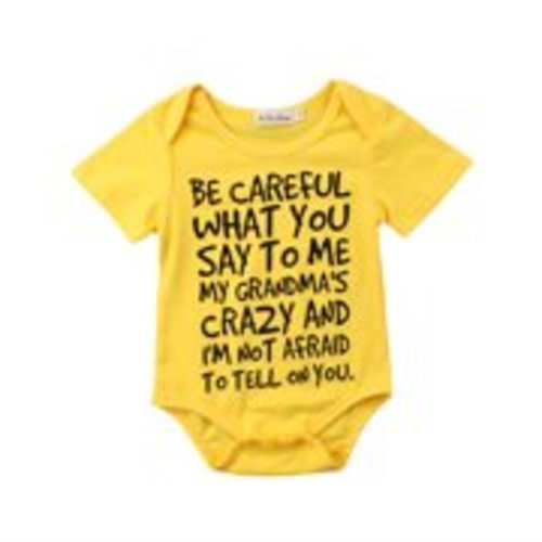 BE CAREFUL Newborn Baby Boy Girl Toddler Grandma Romper Jumpsuit Bodysuit Clothes Outfits Yellow