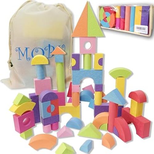 MOBU Soft Building Blocks Toys with Reusable Storage Bag 50 pcs Building Blocks for Toddlers 1-3 & Kids Playing Indoor Outdoor Bathroom Bathtub or Beach