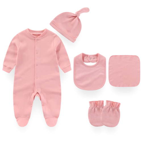 Zavbaby Baby Boy Girl Cotton Solid Color Layette Set Gift,5-Pack,Sizes 0-12M