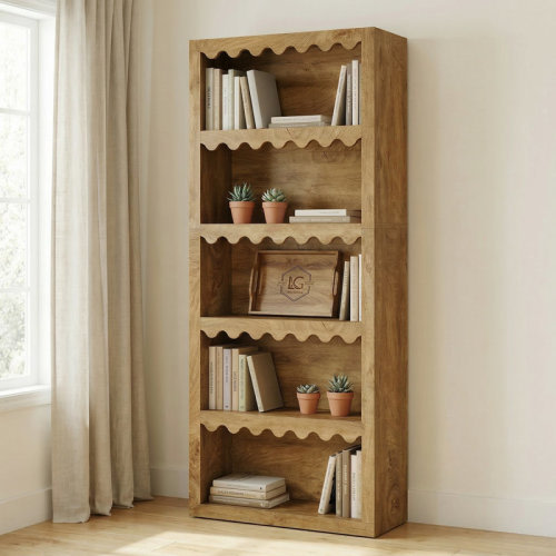 5-Tier Bookcase, Tall Bookshelf With Scalloped Edges For Living Room | Wayfair