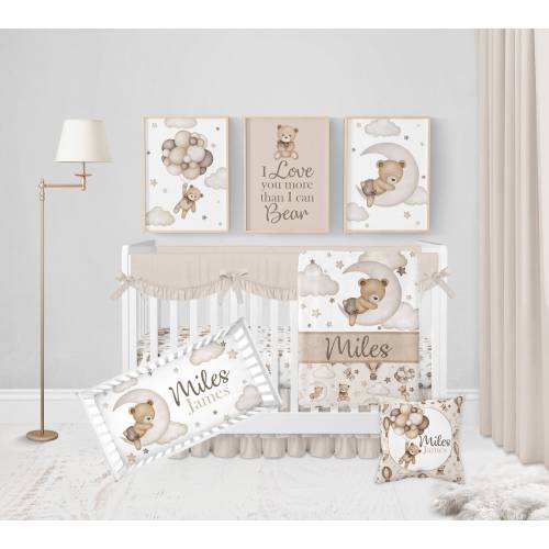 Teddy Bear Crib Bedding Set Boy, Baby Boy Crib Bedding, Neutral Teddy Bear Bedding Set, Teddy Bear Nursery Bedding, Moon Stars Crib Sets Boy