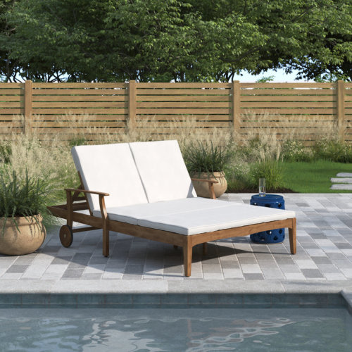 Lark Manor™ Reisterstown 79.25" Long Reclining Acacia Double Chaise with Cushions & Reviews | Wayfair