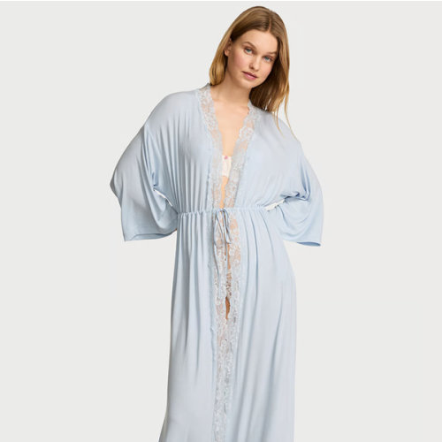 SoSoft™ Modal Ribbed Lace-Trim Long Robe
