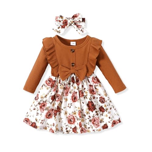 PATPAT Baby Girl Dress Infant Girls Long Sleeve Baby Casual Dress Fall Winter Dress