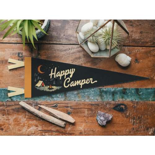 Happy Camper Felt Pennant | Vintage Camping Banner, Inspirational Kids Room Decor, Wilderness Nursery Wall Art, Outdoors Home Accent Gift.