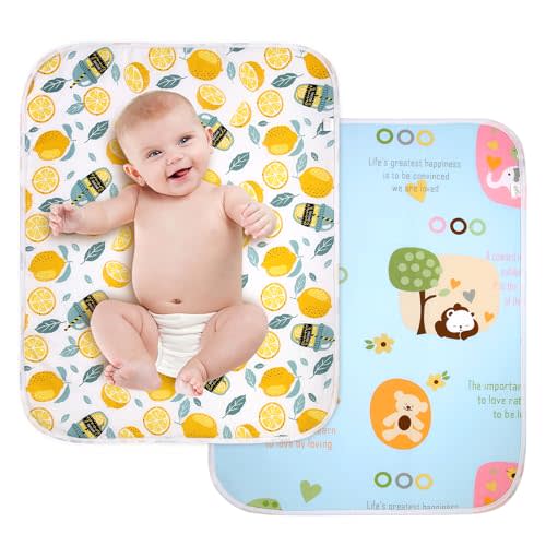 2Pcs Diaper Changing Pads for Baby, Lemon Change Mat, 3Layers Waterproof Change Pad Foldable Absorbent Mats for Women, Reusable Incontinence Underpads for Patient 24''x30'' (Lemon Blue Duck)